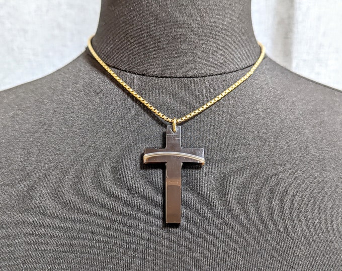 Antique Banded Agate Cross Crucifix Pendant necklace