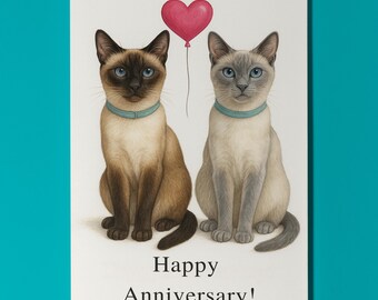 Cat Breeds Collection - Siamese Cats - Anniversary Card - Funny Animal - Premium Greeting Card & Envelope - Personalised card - Couple