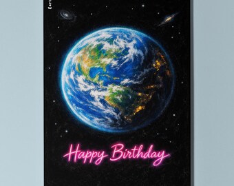Galactic Journey Collection - Planet Earth Happy Birthday Card Premium Greeting Card and Envelope Personalised - Friends Family Mum Dad