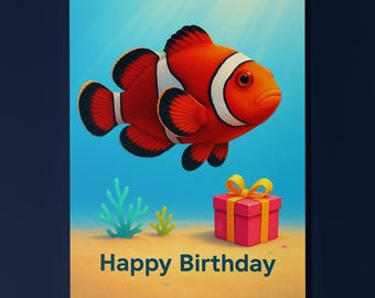 Rainbow Fish Parade Collection - Clownfish Happy Birthday Card - Funny Animal - Premium Greeting Card & Envelope - Personalised card Friend
