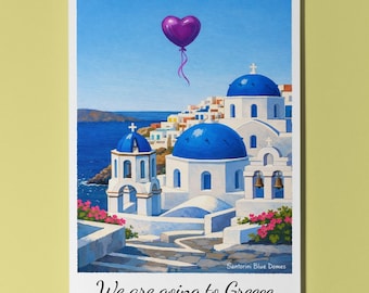 We are going to Greece - Santorini Blue Domes Card - Premium Greeting Card Envelope - Personalised City -  Friend Girlfriend Family Husband