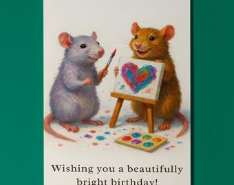 Two rats - Wishing you a beautifully bright birthday! Card - Funny Animals - Matte Greeting Card and Envelope - Personalised - Friends