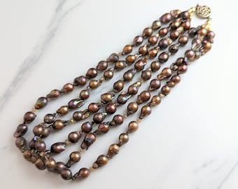 Lovely Vintage Brown Coffee colour Baroque Pearls Silver Clasp Necklace