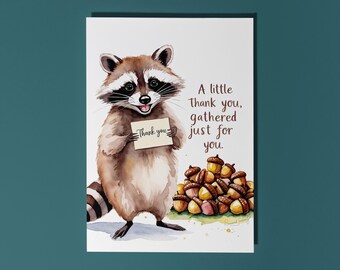 Handmade Cute Raccoon A little thank you gathered just for you Thank you Card Funny Animal Card Animal Lovers Premium Greeting Card Envelope