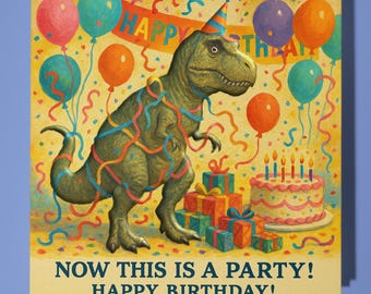 Dinosaur T-Rex - Party - Birthday Card - Personalised card -  Funny Animal Card - Premium Greeting Card & Envelope Mum Dad Son Sister Friend