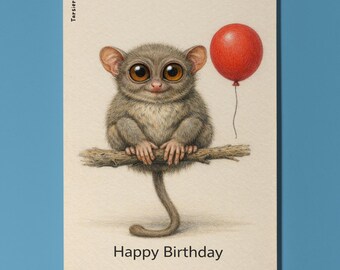 Animal Hugs Series Tarsier: Watching over your joy Happy Birthday Card  Premium Greeting Card Envelope Personalised Friends Family members