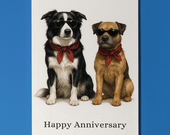 Dog Breeds Collection -  Border Collie Border Terrier - Anniversary Card - Funny Animal - Premium Greeting Card Envelope - Personalised card