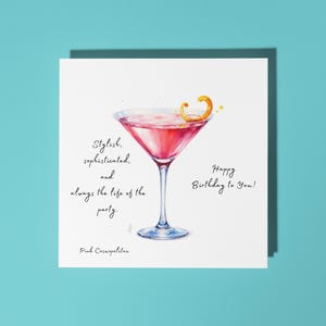 Cocktail Cosmopolitan rosa fatto a mano - Elegante, sofisticato - Biglietto di auguri di buon compleanno Biglietto di auguri premium e busta