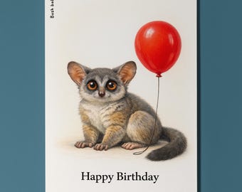 Animal Hugs Collection Bush Baby Wide-eyed wonder Happy Birthday Card  Premium Greeting Card Envelope Personalised Friends Family members