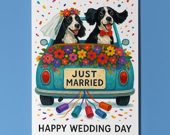 Dog Breeds Collection - Just Married Spaniels - Happy Wedding Day Card - Funny Animal - Premium Greeting Card & Envelope - Personalised card