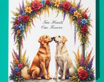 Two Labrador Retrievers Anniversary Card - Funny Animal - Premium Greeting Card & Envelope - Personalised Dog card - Wife Husband Mum Dad