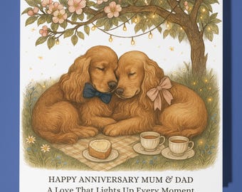 Two Cocker Spaniels - Happy Anniversary Mum & Dad Card Funny Animal - Premium Greeting Card Envelope - Personalised Dog card - Mother Father