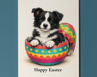 Dog Breeds Collection Border Collie - Cracking open a day full of joy! Happy Easter Card Funny Premium Greeting Card Envelope Personalised