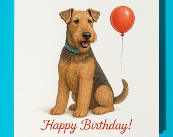 Dog Breeds Collection -  Airedale Terrier - Happy Birthday Card - Funny Animal - Premium Greeting Card & Envelope - Personalised Dog card