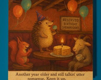 Hedgehog - Happy Birthday Card - Funny Animal - Premium Greeting Card Envelope - Personalised Cat card - sister daughter friend Dad