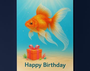 Rainbow Fish Parade Collection - Fancy goldfish - Happy Birthday Card -  Premium Greeting Card & Envelope - Personalised card - Friend