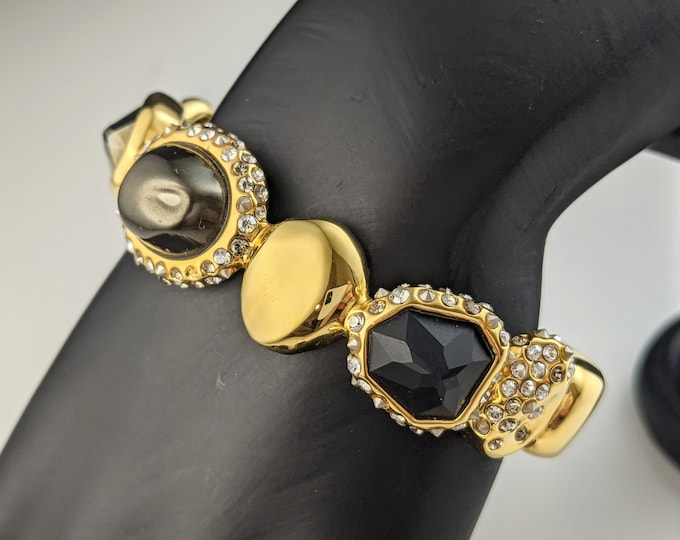 Beautiful Vintage Jewellery Gold-tone Rhinestone Cuff Bracelet