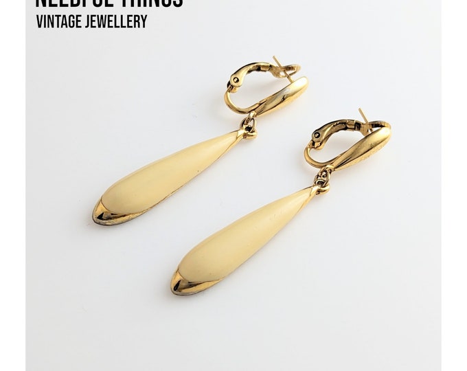 Lovely Gold-tone Napier Jewellery Cream Enamel Dangles Earrings