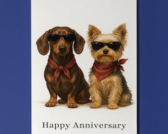Dog Breeds Collection -  Dachshund & Yorkshire Terrier Anniversary Card - Funny Animal - Premium Greeting Card Envelope - Personalised card