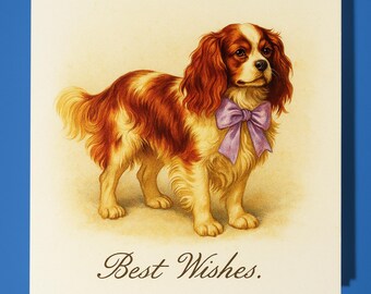 Antique postcard collection - Spanish spaniel bow - Best Wishes - Happy Birthday Card - Premium Greeting Card & Envelope - Personalised card