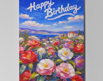 Camellia Floral Birthday Card, Personalised Flower Greeting Card, Botanical Art