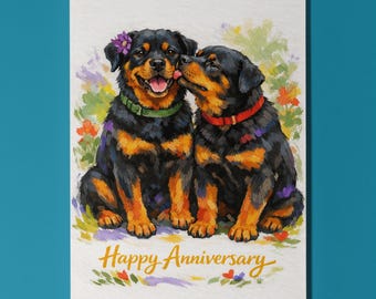 Rottweiler Dogs Love Anniversary Card Funny Dog Breeds - Premium Greeting Card Envelope - Personalised card - Couple Wife Husband Spouses