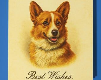 Antique postcard collection - Corgi dog smiles - Best Wishes Happy Birthday Card - Premium Greeting Card and Envelope - Personalised card
