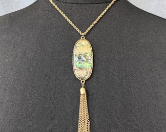 Lovely  Vintage  Tassel Cascade Abalone Shell Pendant Necklace by C Jewellery