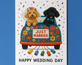 Dog Breeds Collection - Labradoodle and Poodle - Happy Wedding Day Card - Funny Animal - Premium Greeting Card Envelope - Personalised card