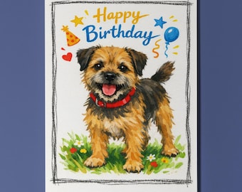 Border Terrier Dog Happy Birthday Card - Funny Animal - Premium Greeting Card and Envelope Personalised card - Dog Breeds - Friends