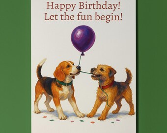 Beagle and Border Terrier dogs  - Happy Birthday Card - Funny Animal - Dog Breeds - Premium Greeting Card and Envelope - Personalised card