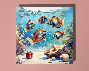 Handmade Beautiful Tropical fish underwater Wishing you oceans of joy! Happy Birthday Card Animal Lovers Premium Greeting Card and Envelope