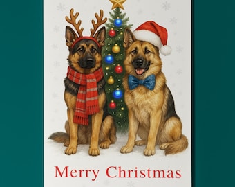 German Shepherd Dogs - Merry Christmas Card - Funny Animal - Dog breeds - Premium Greeting Card and Envelope - Personalised card - Family