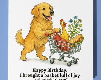 Fine Art Funnies Collection - Golden Retriever - Happy Birthday Card - Premium Greeting Card and Envelope - Personalised funny card - Friend
