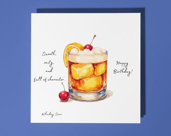 Handmade Whiskey Sour cocktail -  Smooth, zesty, and full of character. - Happy Birthday Card Premium Greeting Card & Envelope