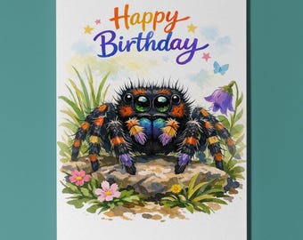 Animal Hugs Series Jumping Spider Big Eyes Love Happy Birthday Card Premium quality Funny Greeting Card Envelope Personalised Friends Family