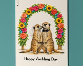 Animal Hugs Series -Love Under the Arch - Meerkats - Happy Wedding Day Card - Funny Animal - Premium Greeting Card Envelope - Personalised