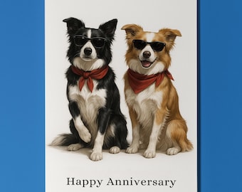 Dog Breeds Collection -  Border Collie dogs Duo - Happy Anniversary Card - Funny Animal - Premium Greeting Card Envelope - Personalised card