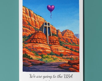 We are going to the USA - Arizona - Chapel of the Holy Cross Card Premium Greeting Card Envelope - Personalised Friends Couples Spouses Wife