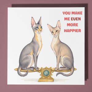 Oosterse katten - Liefdeskaart - Kaart grappige dieren - Premium wenskaart en envelop - gepersonaliseerde kaart - vrouw echtgenoot vriend vriendin