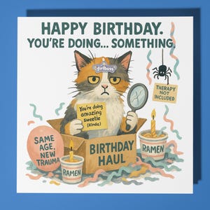 Chat drôle - carte de joyeux anniversaire - enveloppe de carte de voeux premium animal drôle carte chat personnalisée - soeur fille amie maman