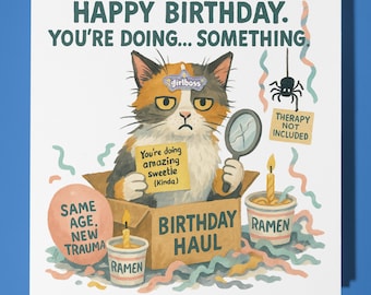 Funny cat - Happy Birthday Card - Funny Animal  Premium Greeting Card Envelope Personalised Cat card - sister daughter friend mum