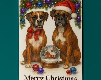 Boxer Dogs - Cozy Nose and Snow Globe - Merry Christmas Card - Funny Dogs - Dog Breeds - Premium Greeting Card & Envelope Personalised