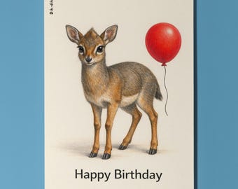 Animal Hugs Collection Dik-dik: Gentle heart Happy Birthday Card  Premium Greeting Card Envelope Personalised Friends Family members