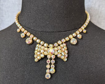 Dazzling Vintage Jewellery Aurora borealis Bow Necklace