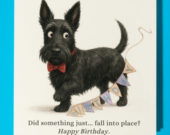 Scottish Terrier  - Lifted by birthday joy -Happy Birthday Card - Premium Greeting Card & Envelope - Personalised funny dog card - Friend