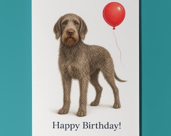 Irish Water Spaniel Personalised Birthday Dog Card, Red Balloon