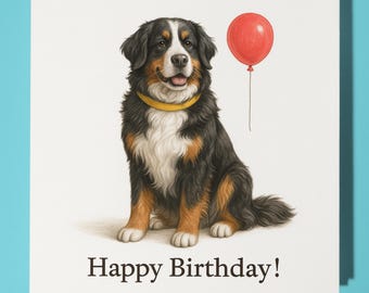 Dog Breeds Collection - Bernese Mountain Dog - Happy Birthday Card - Funny Animal - Premium Greeting Card & Envelope - Personalised Dog card