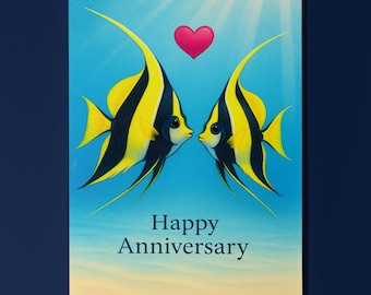 Rainbow Fish Parade Collection - Moorish Idol fish - Anniversary Card - Funny Animal - Premium Greeting Card  Envelope - Personalised card