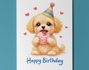 Cockapoo Puppy Mochi Birthday Card, Cute Personalised Dog Lover Gift Kawaii
